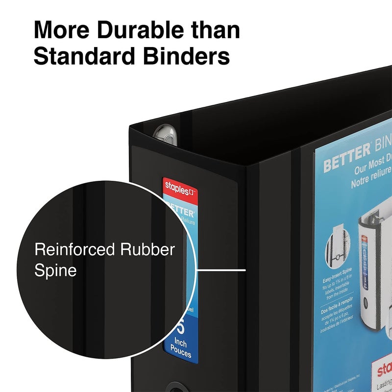Staples Better Binder Heavy-Duty View, Black, 1000-Sheet Capacity, 5"" (Ring Diameter) - Image 5